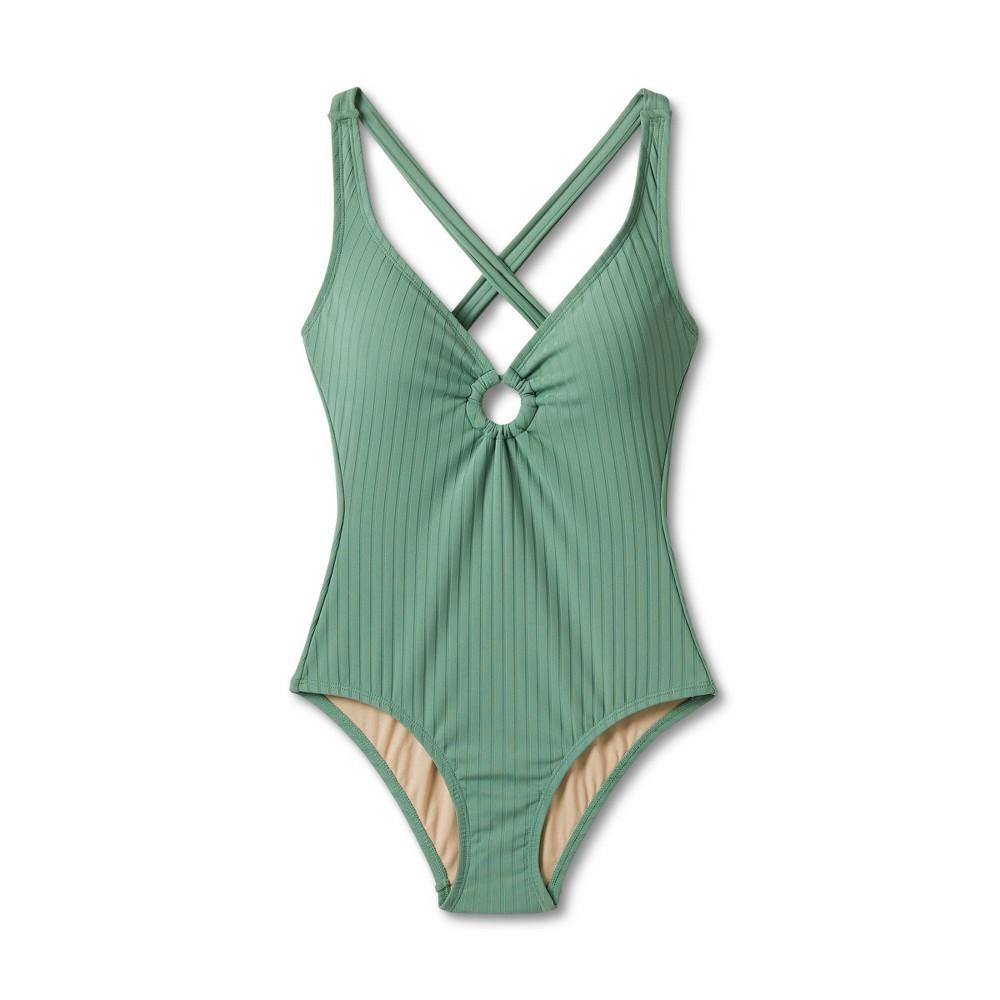 Womens Wide Ribbed Center Ring Medium Coverage One Piece Swimsuit - Kona Sol Moss Green XL Product Image