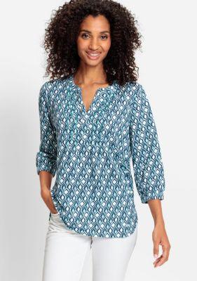 Women's 100% Organic Cotton 3/4 Sleeve Ikat Print Tunic Tee Product Image