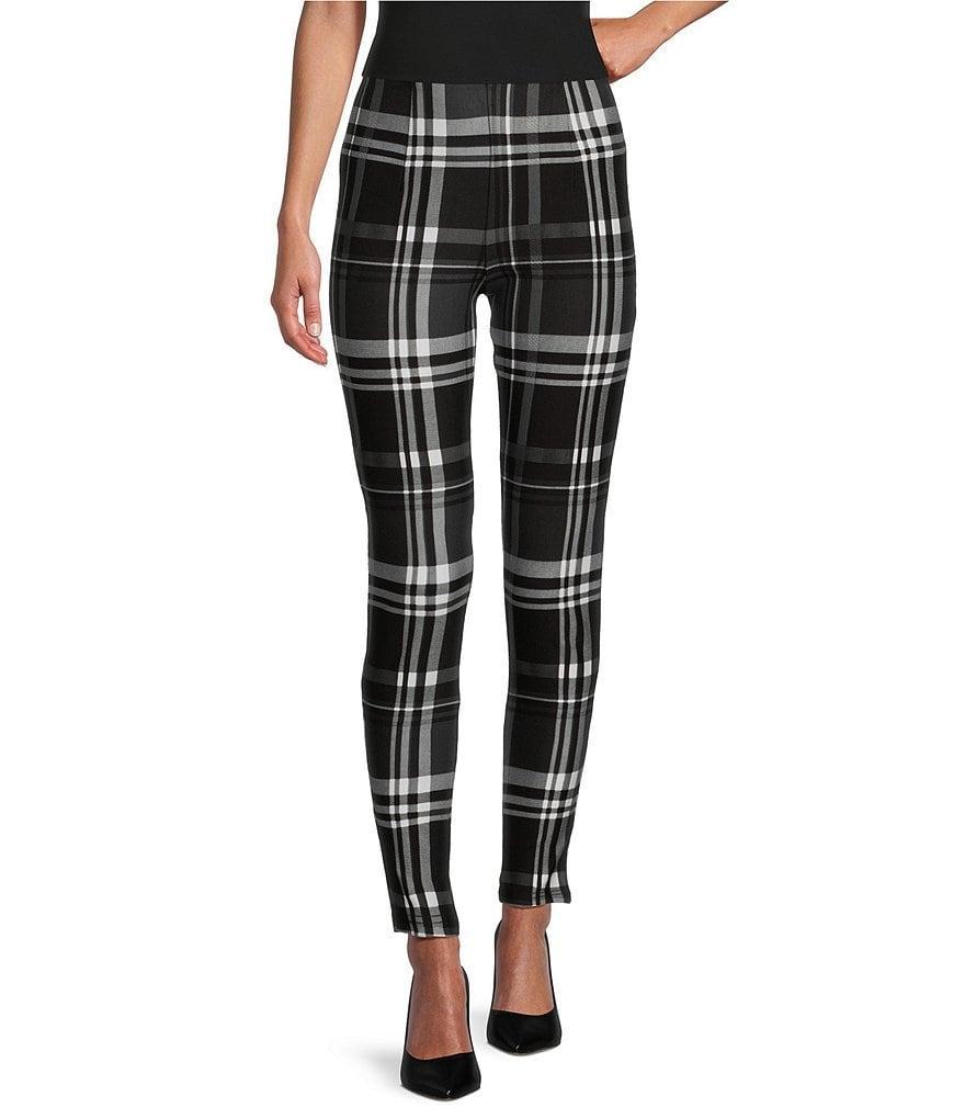 Slim Factor by Investments Ponte Knit Black White Plaid Print No Waist Leggings Product Image