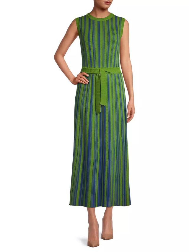 Striped Rib-Knit Belted Midi-Dress Product Image