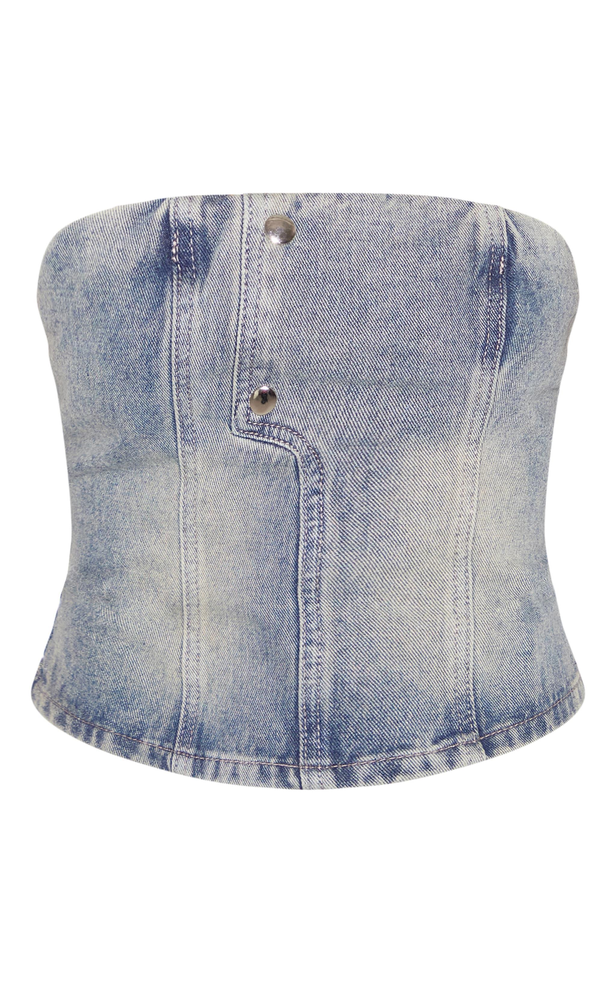 Vintage Seam Detail Strapless Denim Bandeau Top Product Image