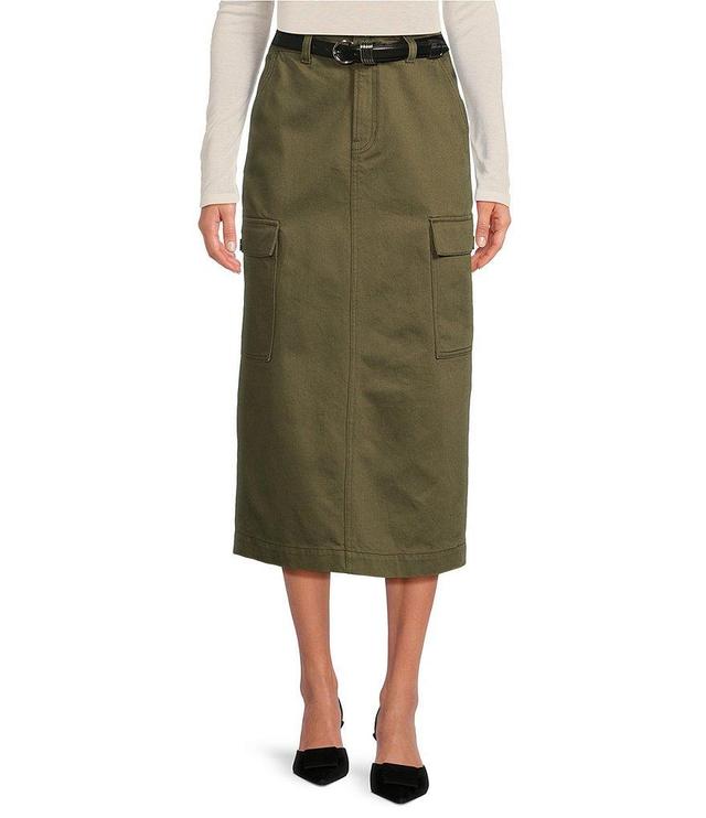 Gianni Bini Paige High Rise Belted Flap Pocket Midi Cargo Skirt Product Image