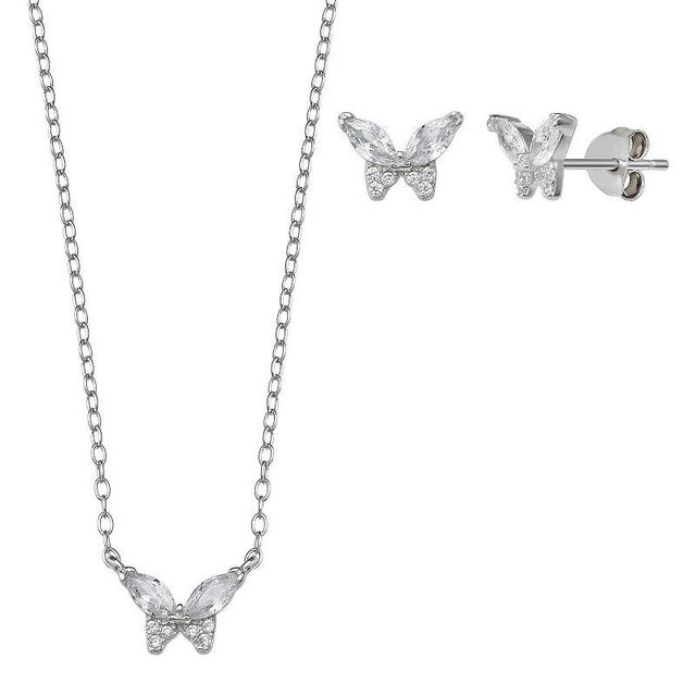 PRIMROSE Sterling Silver Cubic Zirconia Butterfly Stud Earrings & Pendant Necklace Set, Womens Product Image