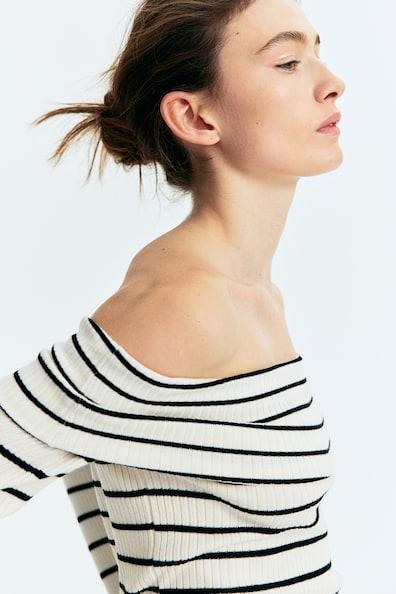 H & M - Rib-knit Off-the-shoulder Top - White Product Image