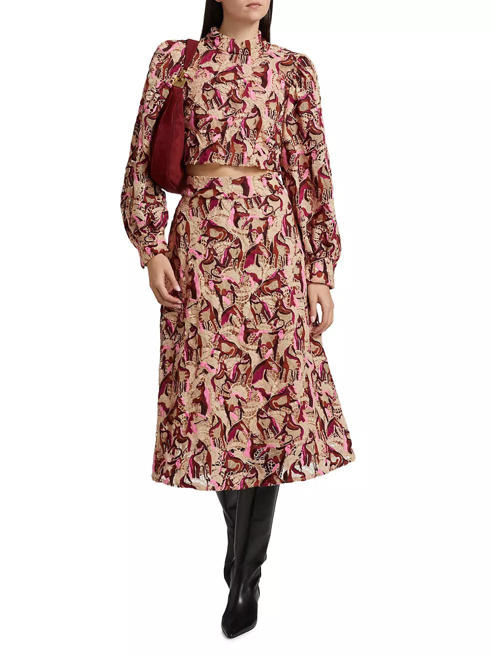 Embroidered Horses Guipure-Lace Midi-Skirt Product Image