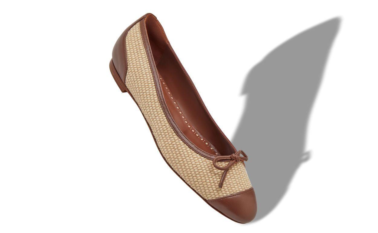 CAPBAL Cream and Brown Raffia Ballerina Flats Product Image