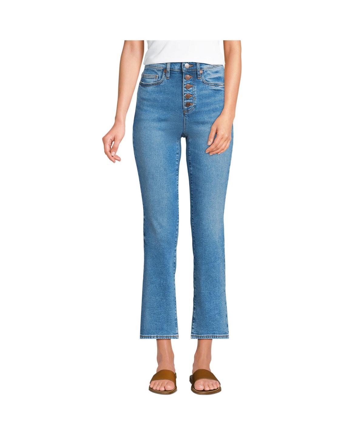 Petite Lands End Recover High-Rise Kick Flare Crop Jeans, Womens Blue Tide Blue Product Image