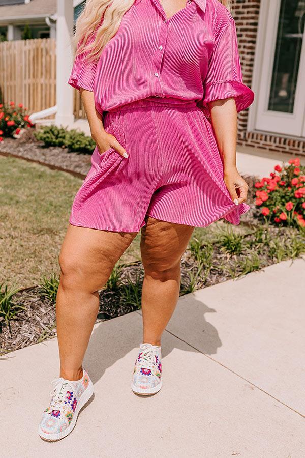 Tour The Town Pleated Shorts In Pink Curves Product Image