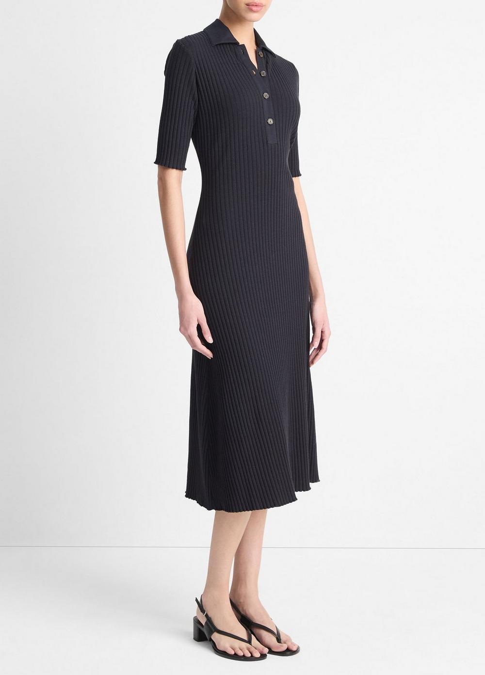 Ribbed Cotton-Blend Polo Dress Product Image