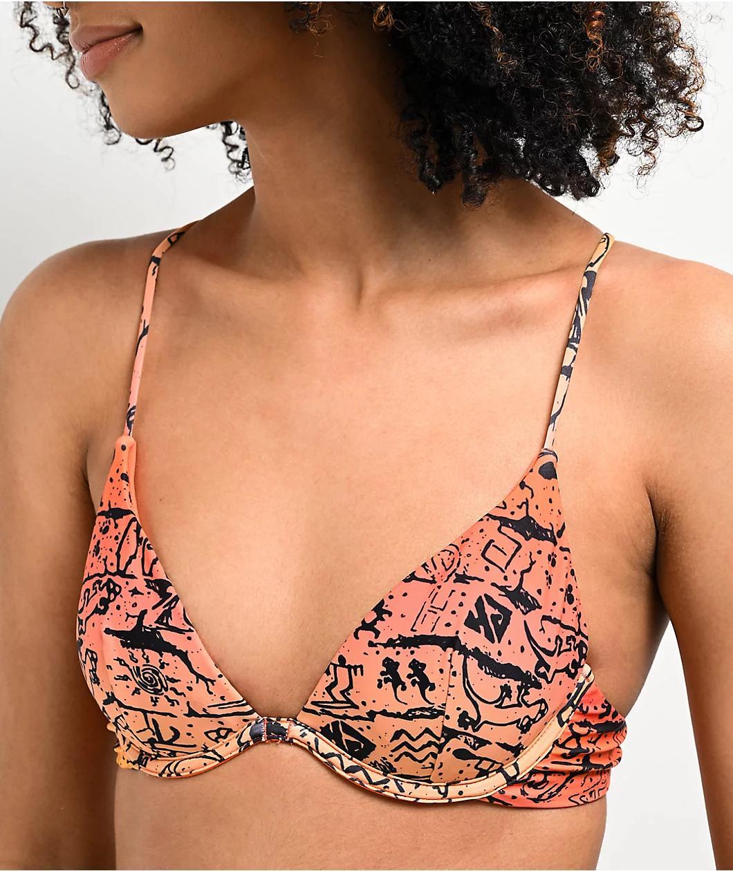 Gecko Hawaii Petro Wall Orange Triangle Bikini Top Product Image