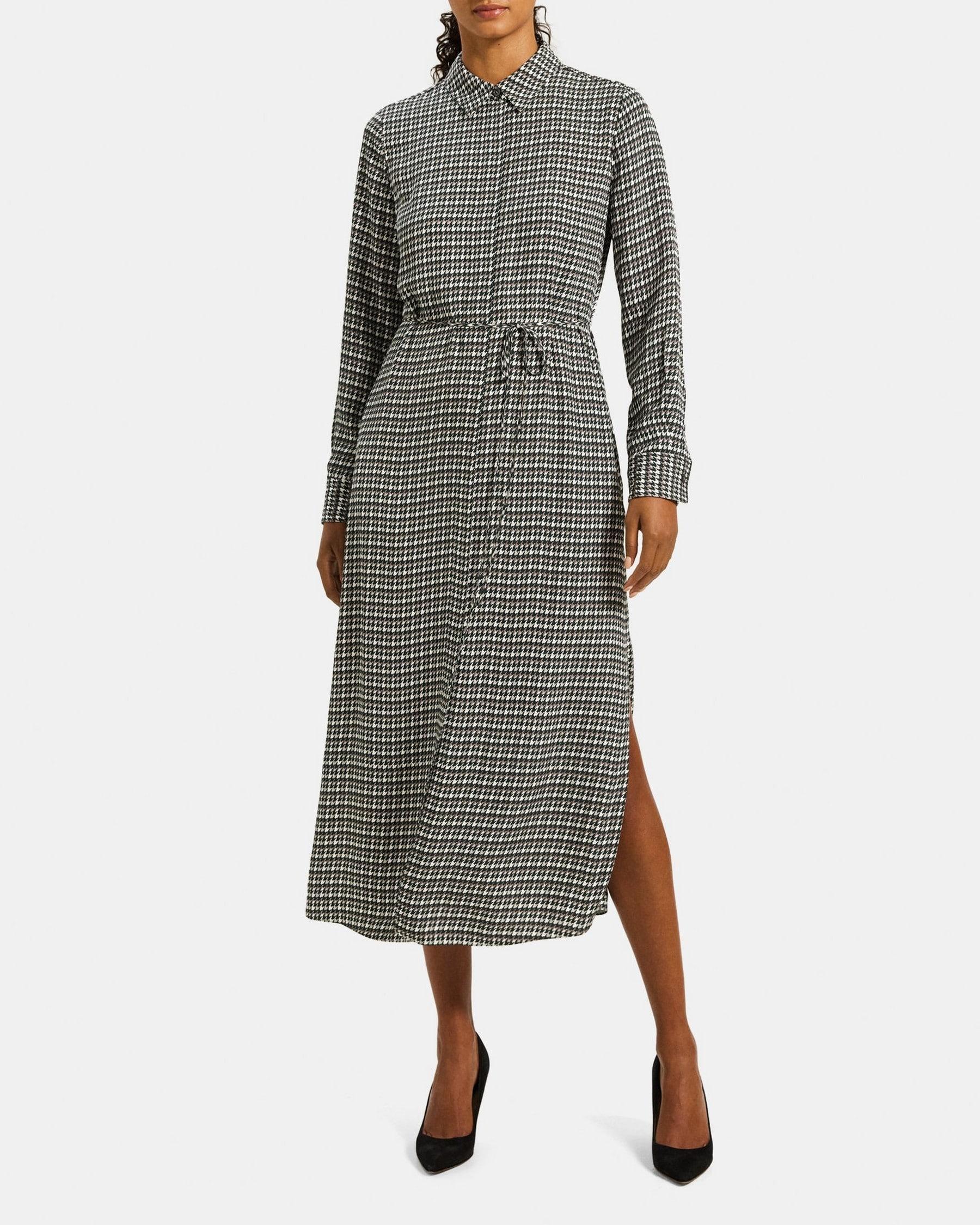 Belted Shirt Dress in Houndstooth Viscose Product Image