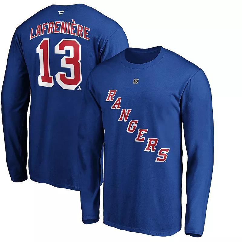 Mens Fanatics Branded Alexis Lafrenire Blue New York Rangers Authentic Stack Name & Number Long Sleeve T-Shirt Product Image