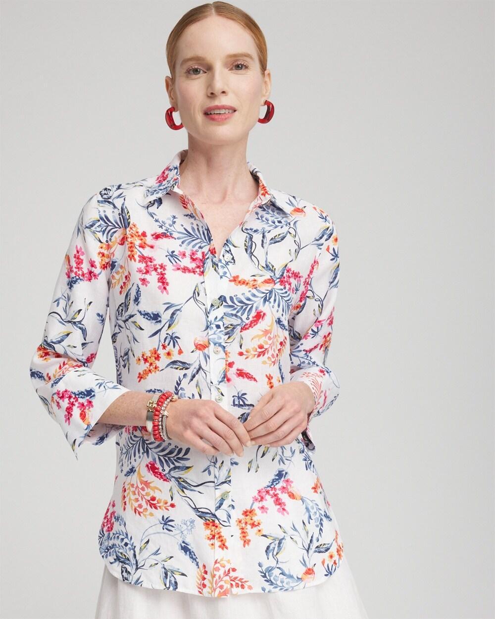 Women's No Iron&#8482 Linen Sealife 3/4 Sleeve Shirt Product Image