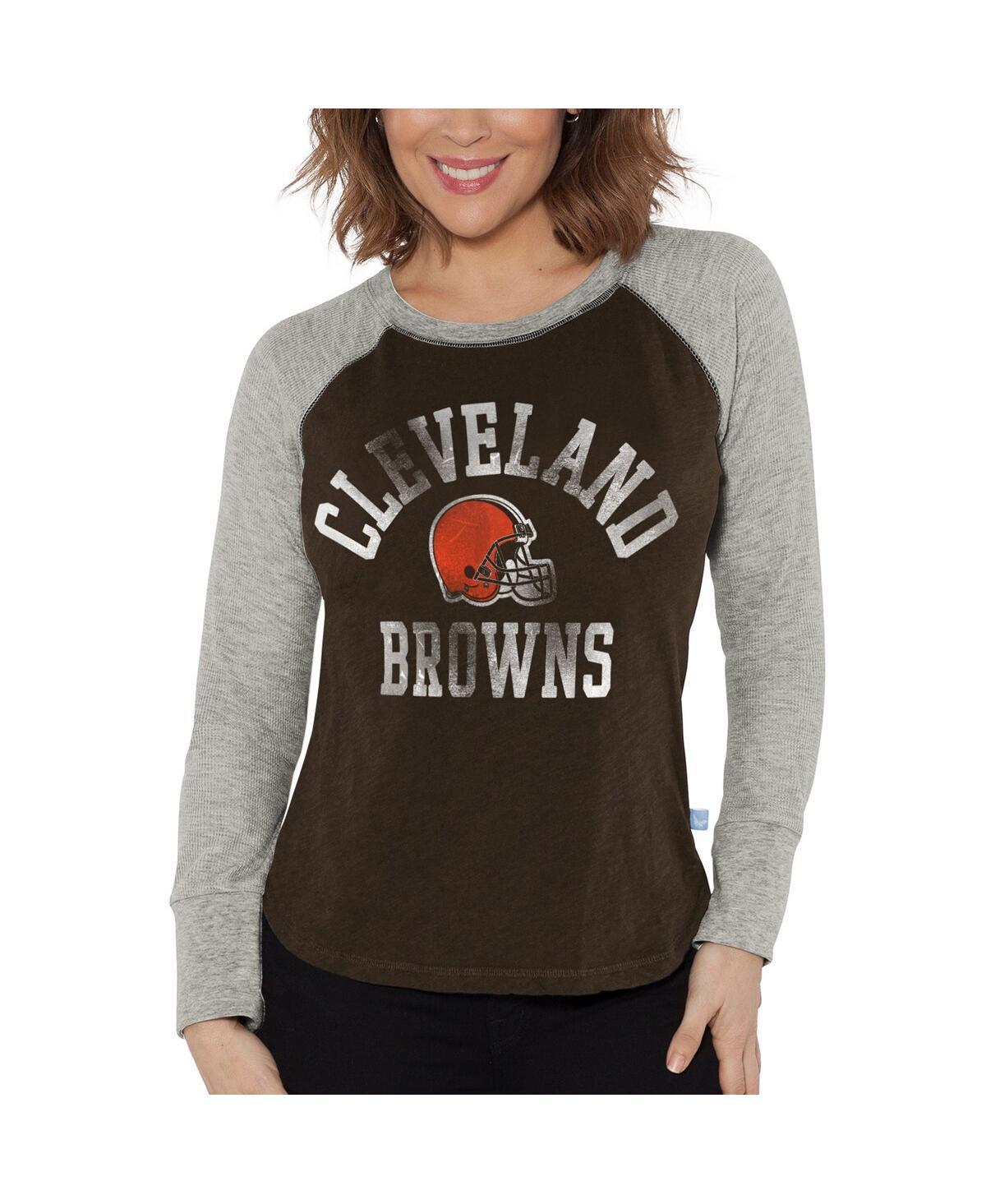 Womens G-iii 4Her by Carl Banks Brown Distressed Cleveland Browns Waffle Knit Raglan Long Sleeve T-shirt - Brown Product Image