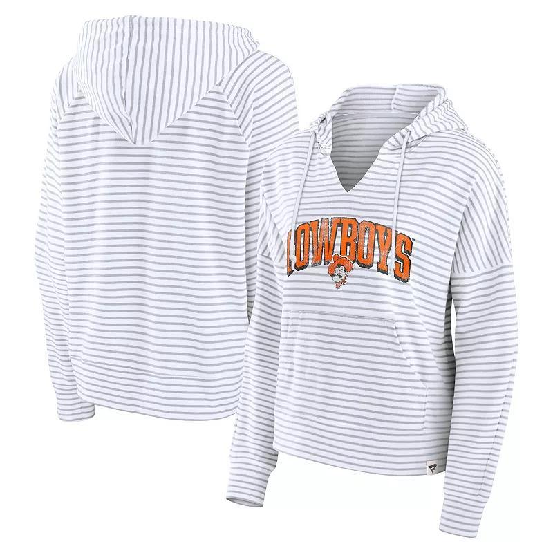 Womens Fanatics /Gray Oklahoma State Cowboys Arch Logo Striped Notch Neck Pullover Hoodie Product Image