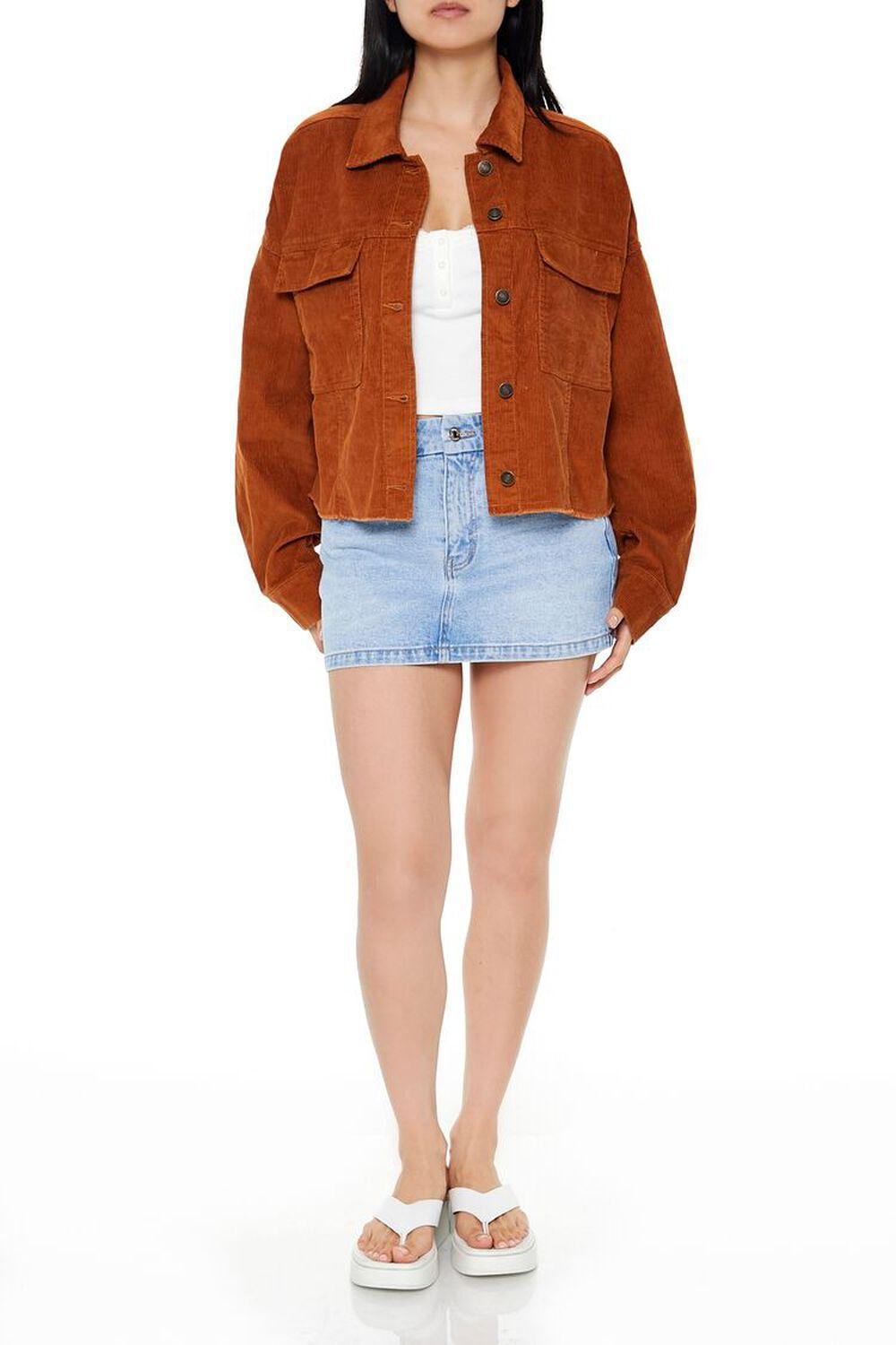 Boxy Cropped Corduroy Shacket | Forever 21 Product Image