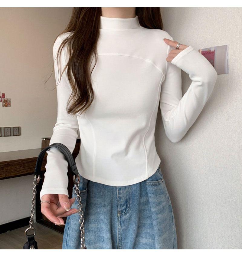 Long-Sleeve Mock Neck Plain Top Product Image