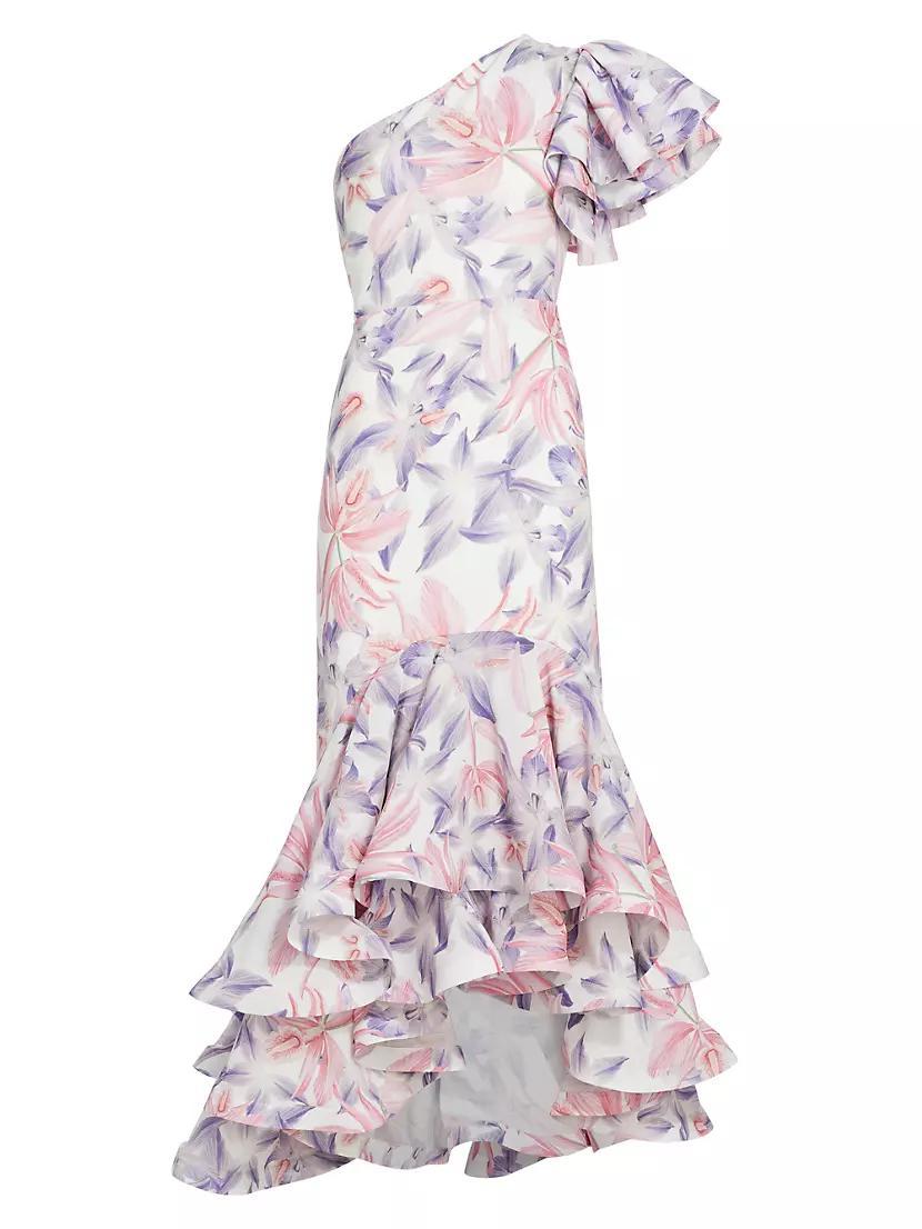 Corocora Ruffled Floral One-Shoulder Maxi Dress Product Image