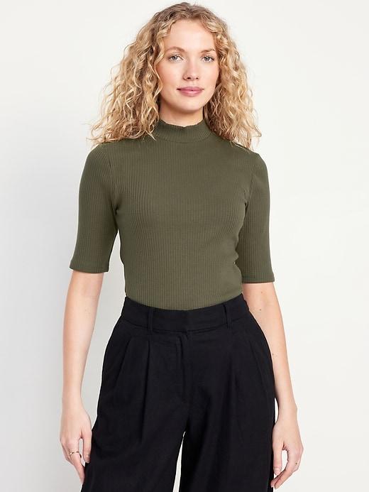 Ribbed Mock-Neck Top Product Image