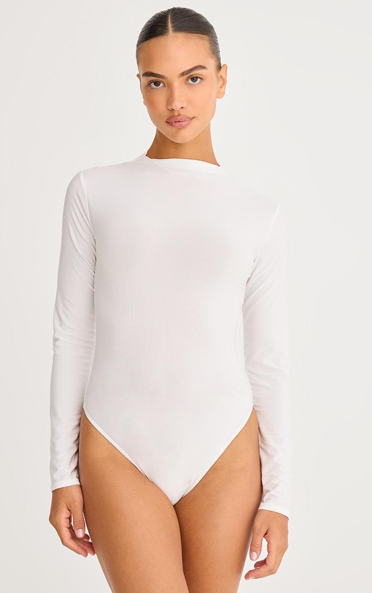 White Soft Touch High Neck Long Sleeve Bodysuit Product Image