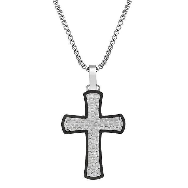 LYNX Mens Black Ion-Plated Hammered Stainless Steel Cross Pendant Necklace Multicolor Product Image