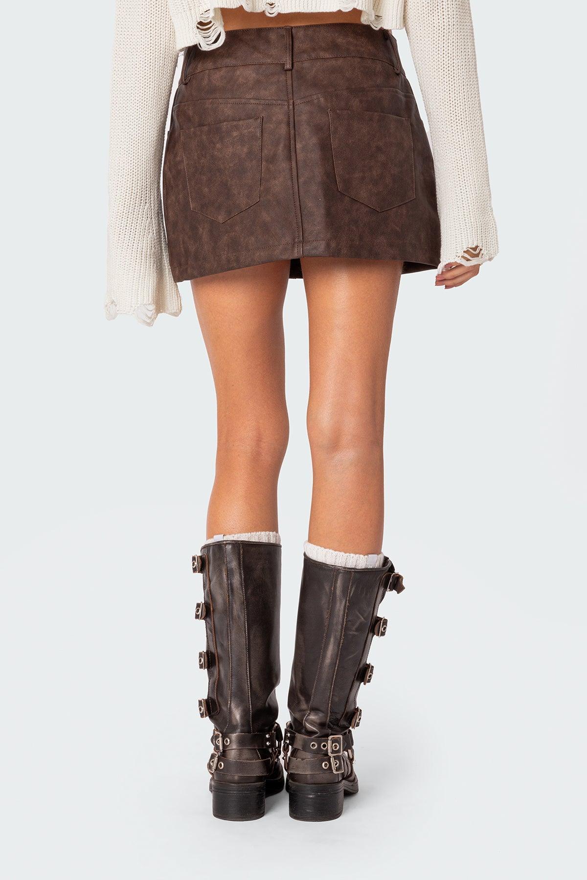 Euphoria Washed Faux Leather Mini Skirt Product Image