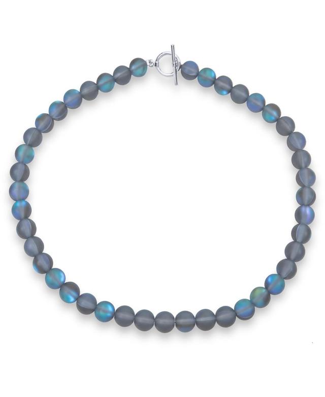 Bling Jewelry Plain Simple Changing Transcalent Created Synthetic Moonstone Round 10MM Bead Strand Necklace For Women Silver Plated Clasp 18 Inch - Cr Product Image