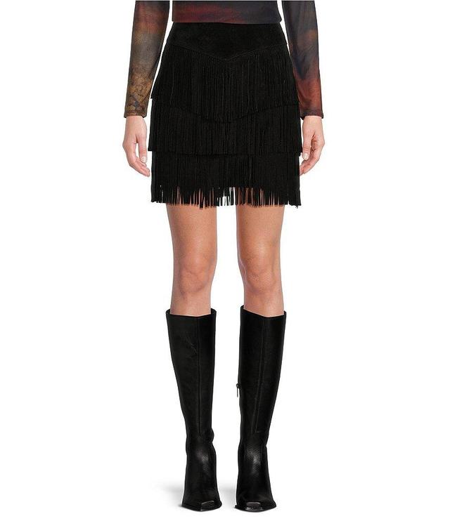 Scully Tiered Suede Fringe Skirt Product Image