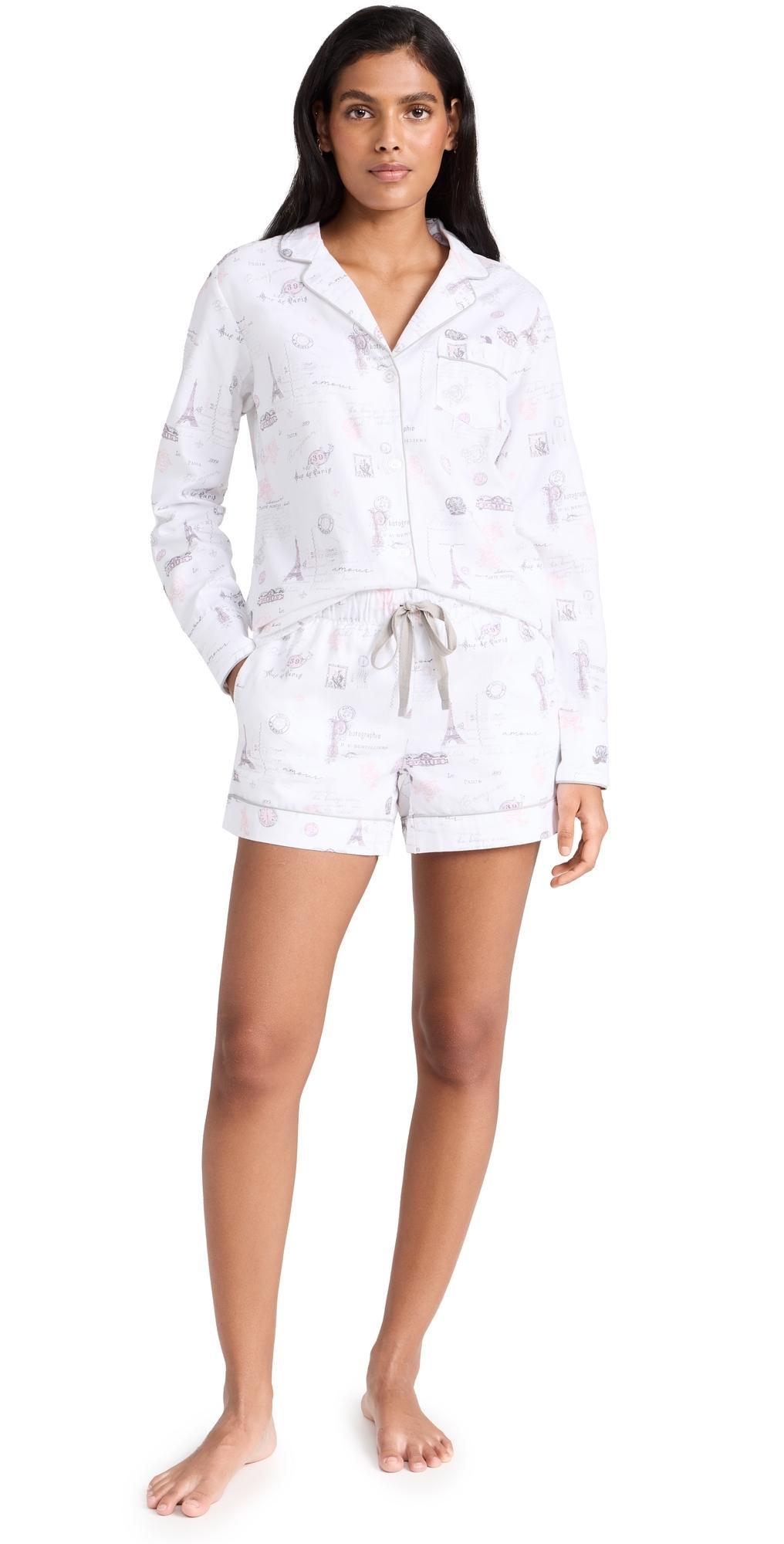 Petite Plume Womens Paris Musings Long Sleeve PJ Set White/Pink M Product Image