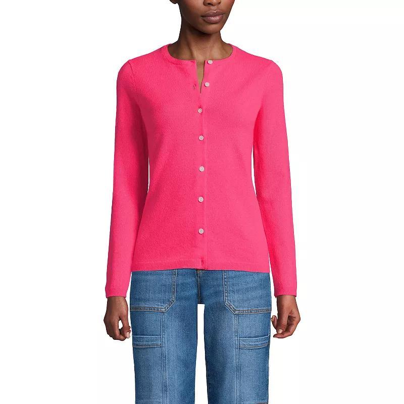 Womens Lands End Classic Cashmere Cardigan Sweater Bright Petunia Pink Product Image