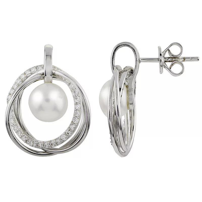 PearLustre by Imperial Freshwater Cultured Pearl & Cubic Zirconia Circle Earrings, Womens, Sterling Silver Product Image