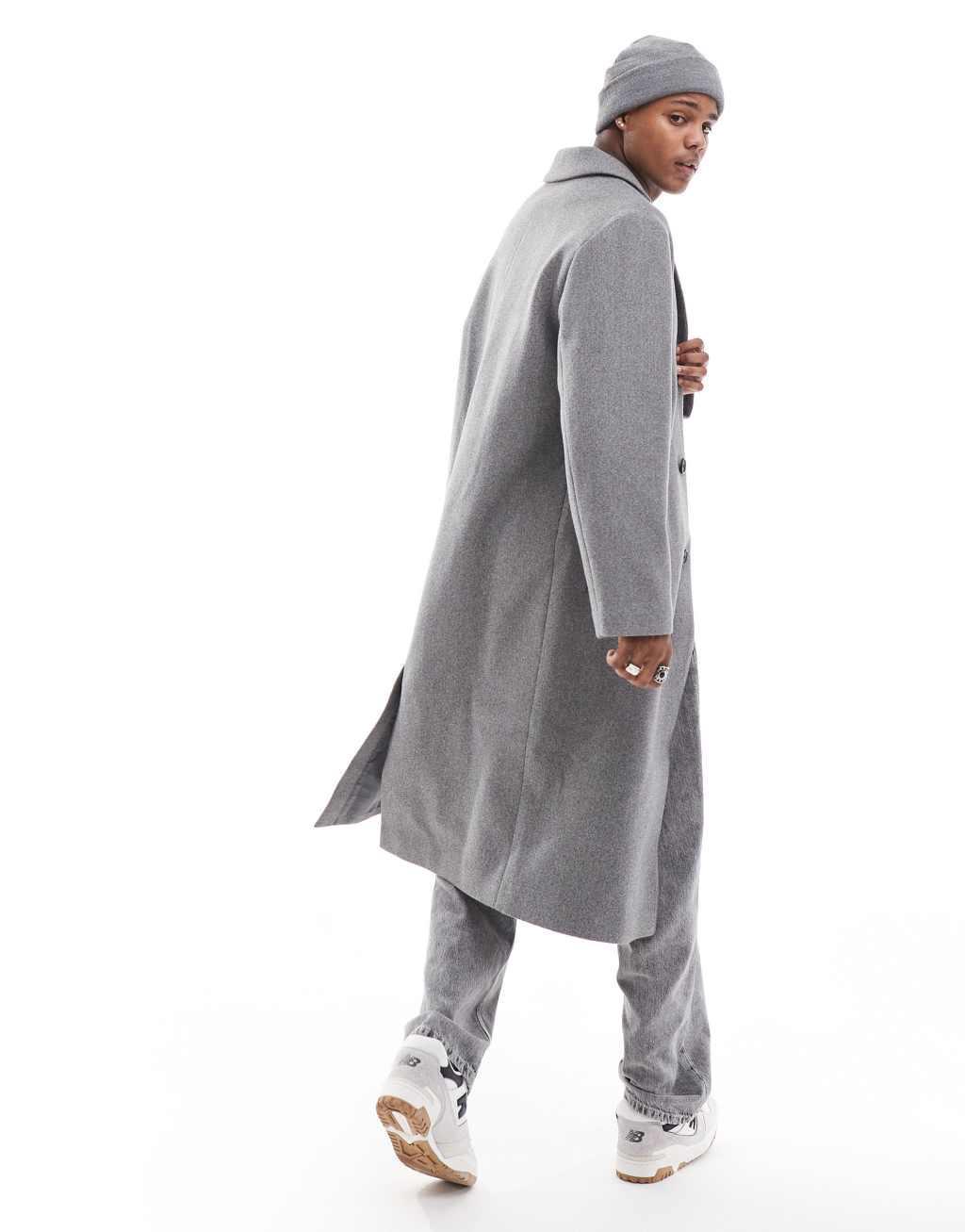 ASOS DESIGN regular fit wool look overcoat in gray Product Image