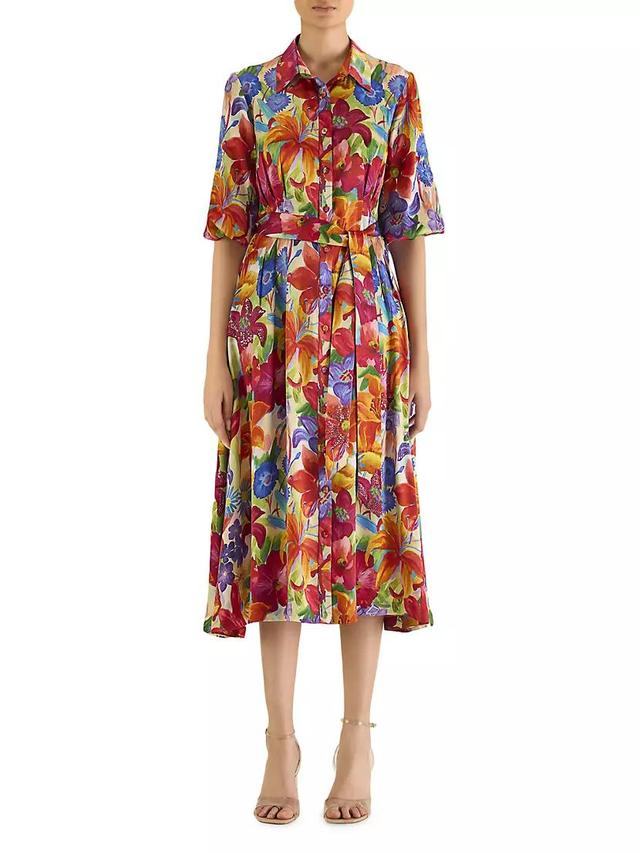 Floral Silk Tie-Waist Shirtdress Product Image