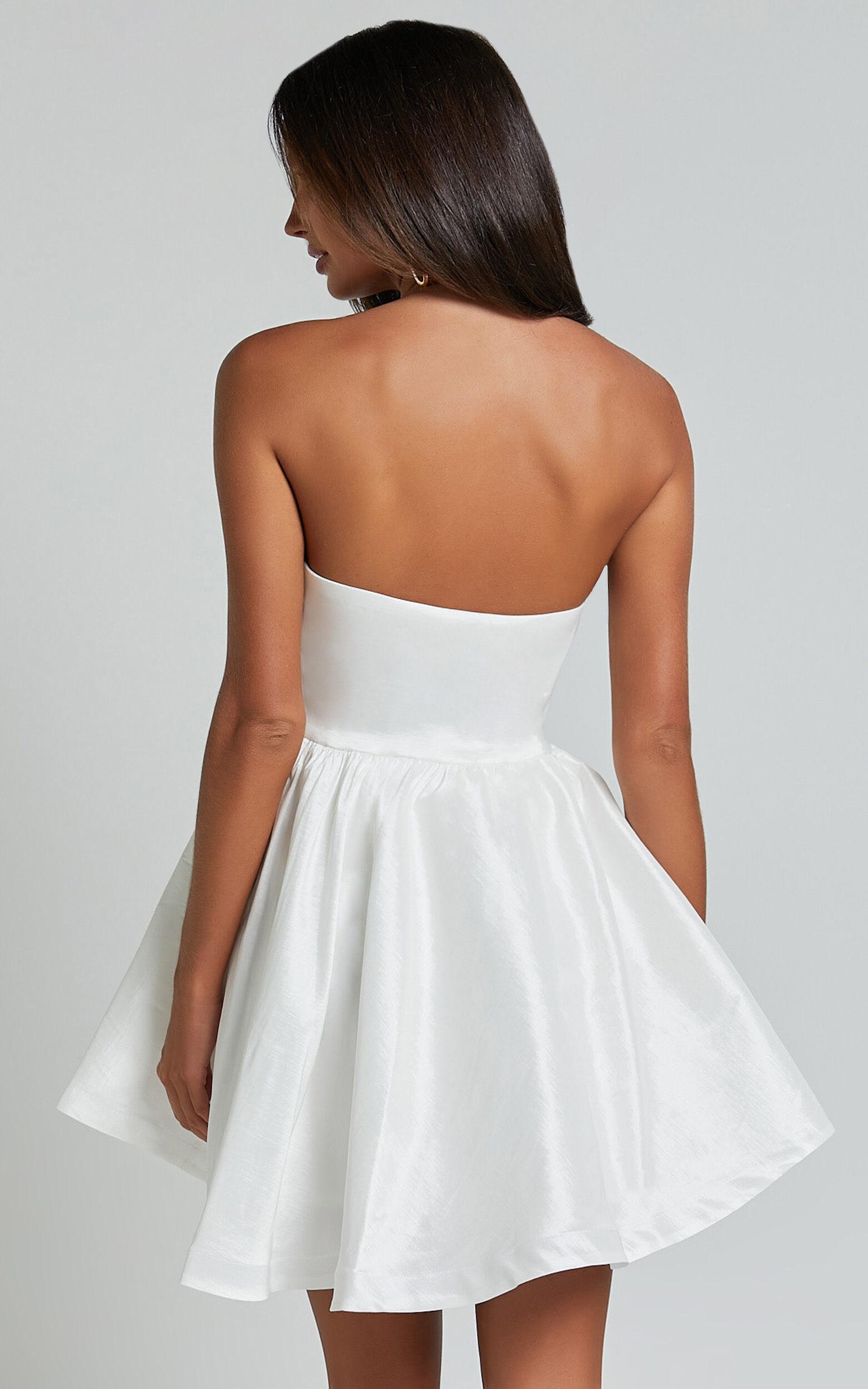 Jayde Mini Dress - Strapless Sweetheart Fit And Flare Dress in White Product Image