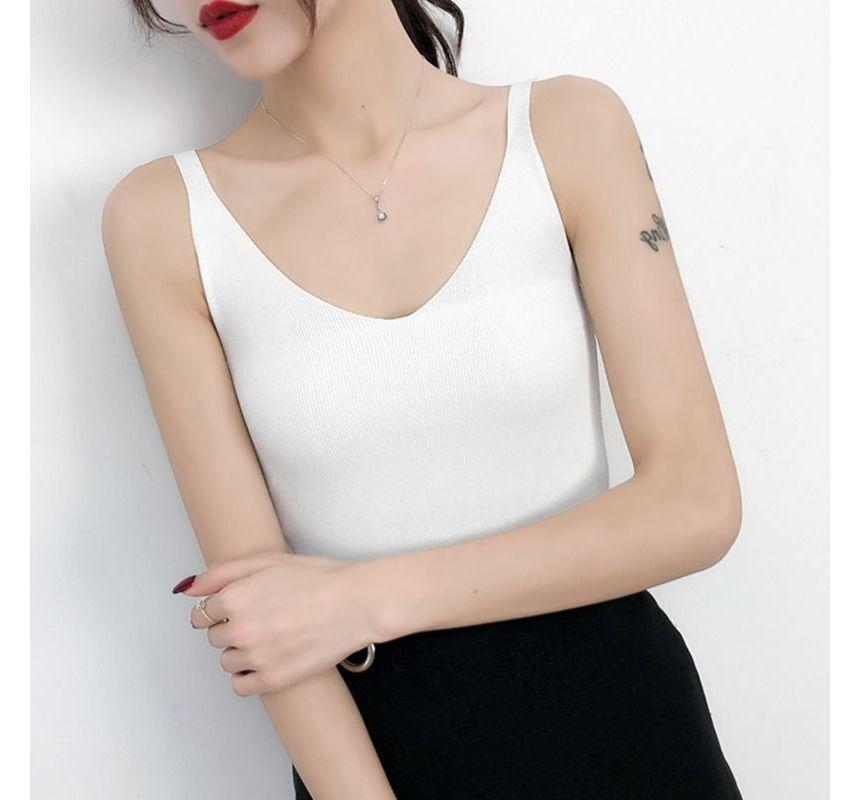 V-Neck Plain Knit Camisole Top Product Image