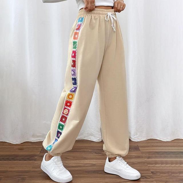 Drawstring Waist Crochet Knit Wide Leg Sweatpants Product Image