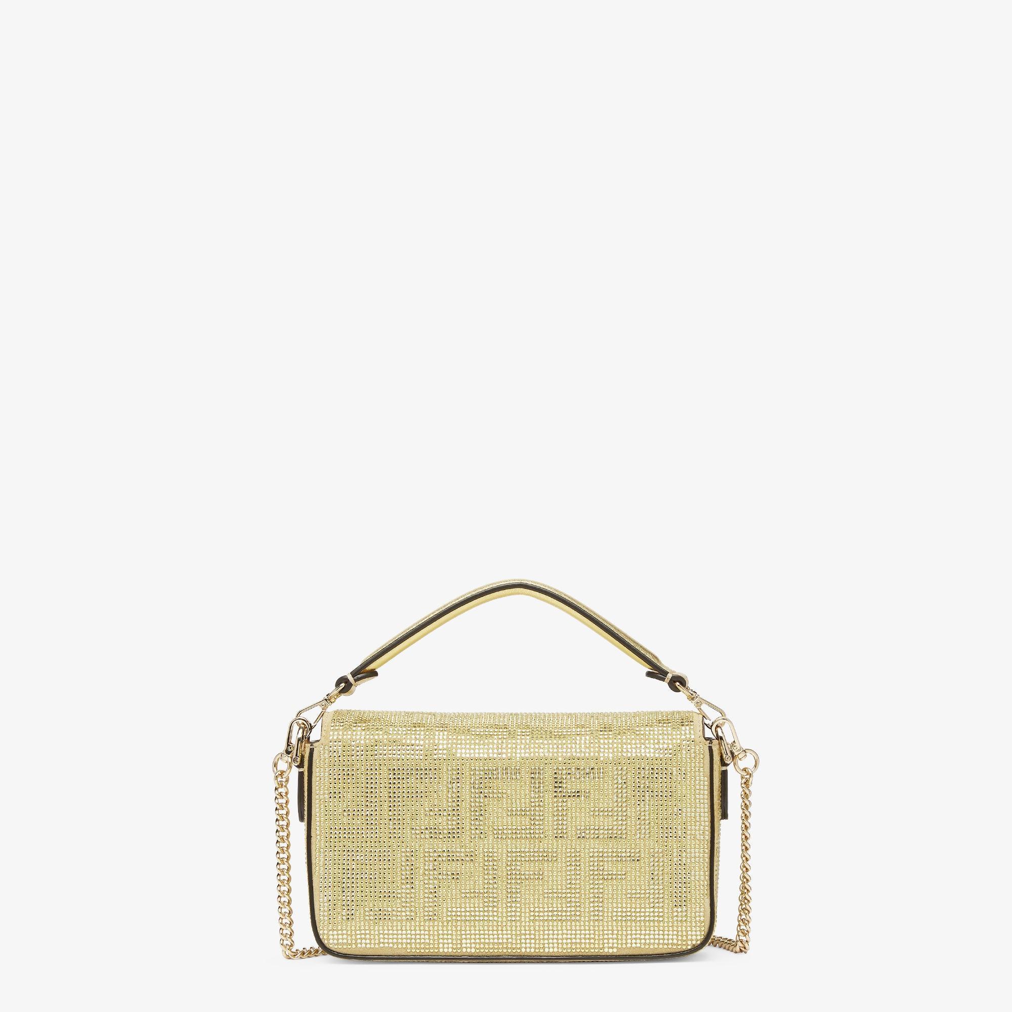 Baguette MiniChampagne-colored suede bag with FF in crystals and studs Product Image