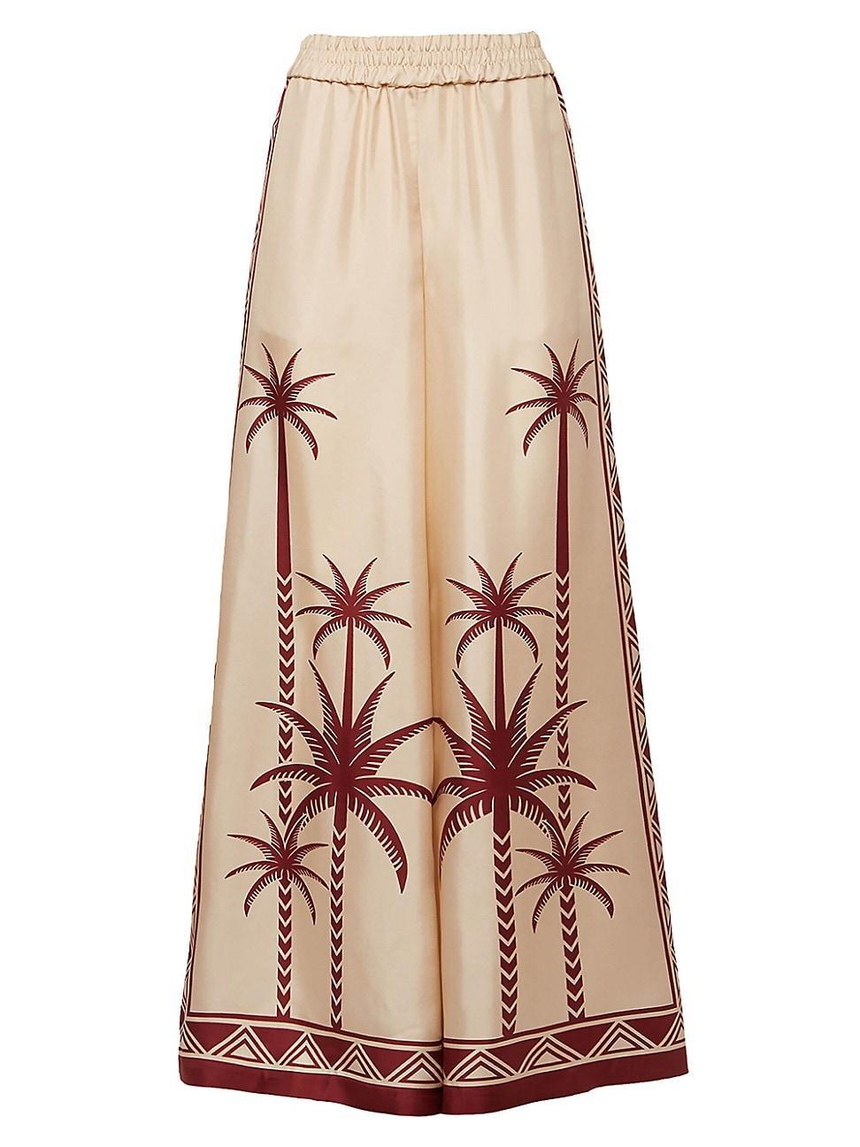 Placed-Print Wide-Leg Silk Palazzo Pants Product Image