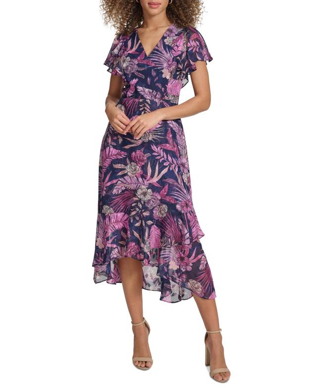 Women's Printed Flutter-Sleeve Midi Dress Product Image