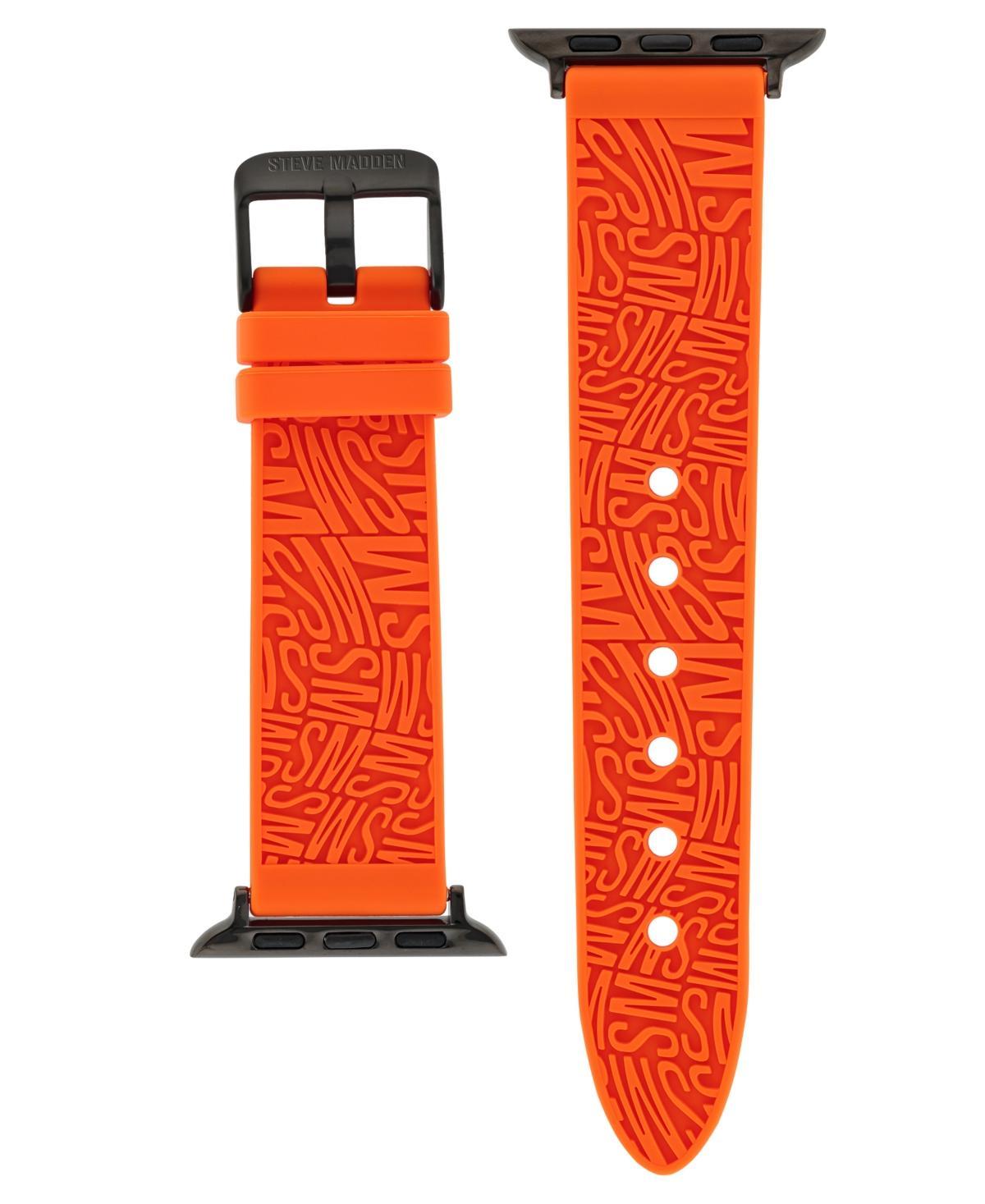 Steve Madden Womens Orange Silicone Debossed Swirl Logo Band Compatible with 42/44/45/Ultra/Ultra 2 Apple Watch - Orange Product Image