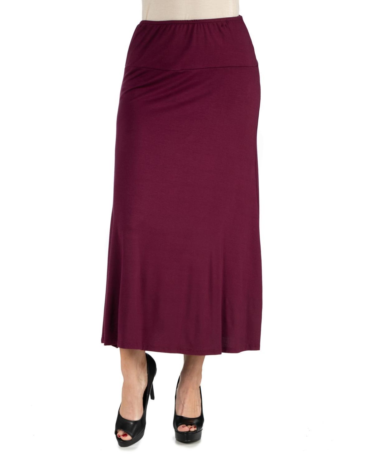 24Seven Comfort Apparel Women Elastic Waist Solid Color Maxi Skirt Product Image