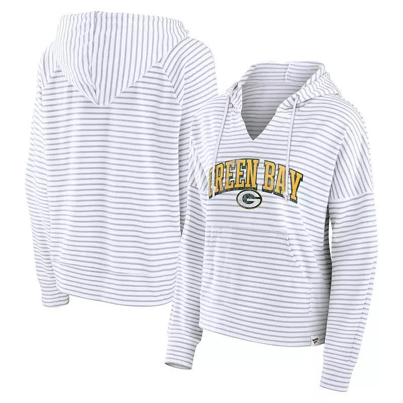 Womens Fanatics /Gray Green Bay Packers Striped Notch Neck Pullover Hoodie Product Image