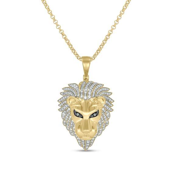 Men's 1 CT. T.w. Black and White Diamond Lion's Head Pendant in Sterling Silver with 14K Gold Plate Product Image