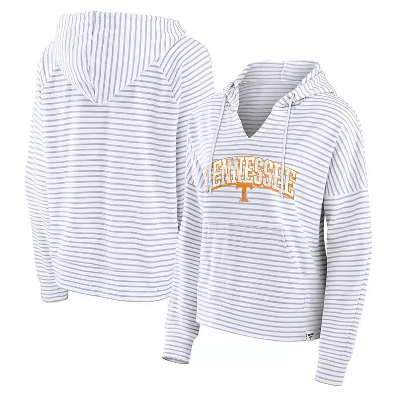 Womens Fanatics /Gray Tennessee Volunteers Arch Logo Striped Notch Neck Pullover Hoodie Product Image