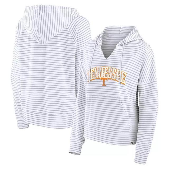 Fanatics Womens White Tennessee Volunteers Arch Logo Striped Notch Neck Pullover Hoodie - White, Gray Product Image