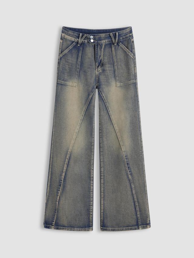 Denim Low Rise Solid Pocket Wide Leg Jeans Product Image