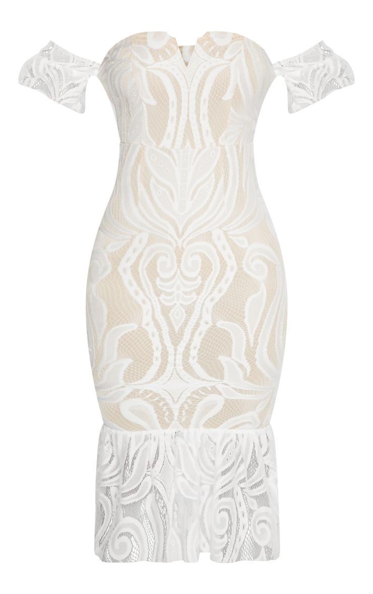 White Bardot Lace Frill Hem Midi Dress Product Image