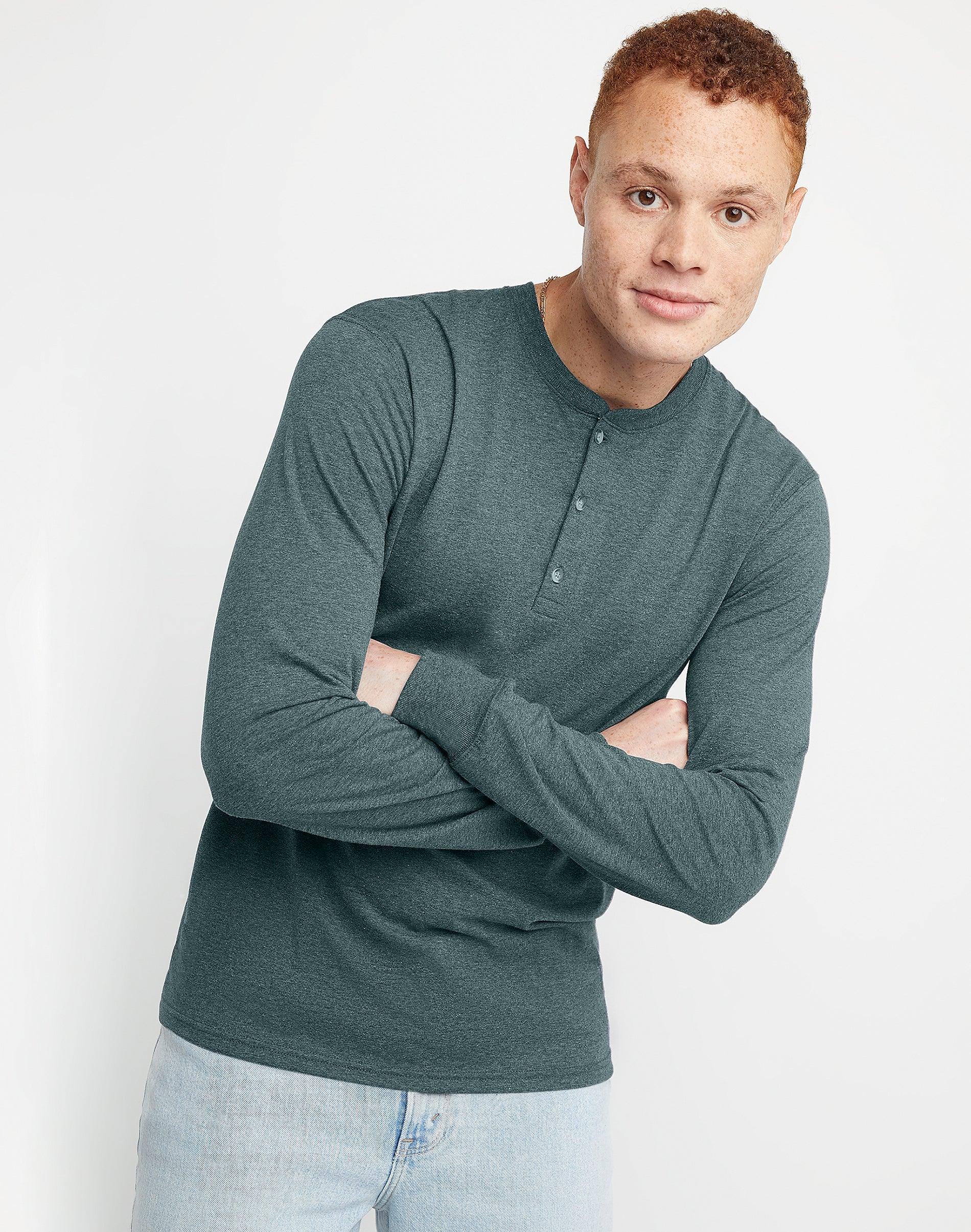 Mens Hanes Originals Tri-Blend Henley White Product Image