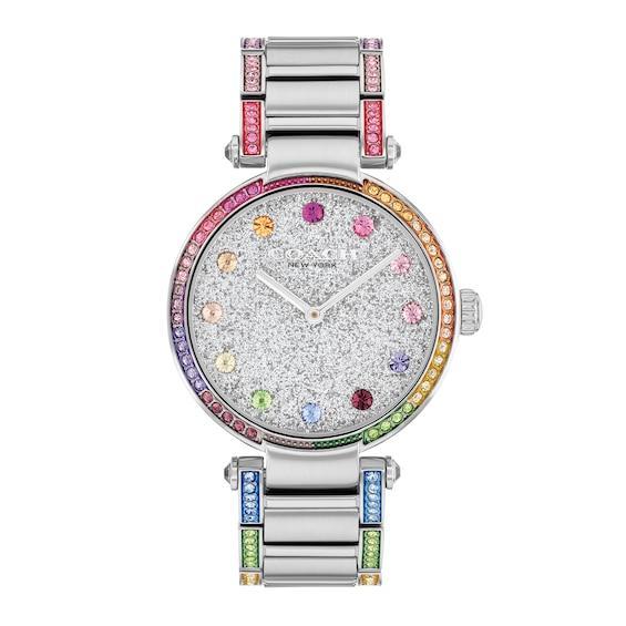 COACH Womens Cary Quartz Analog Crystal Rainbow Pave Stainless Steel Bracelet Watch Product Image