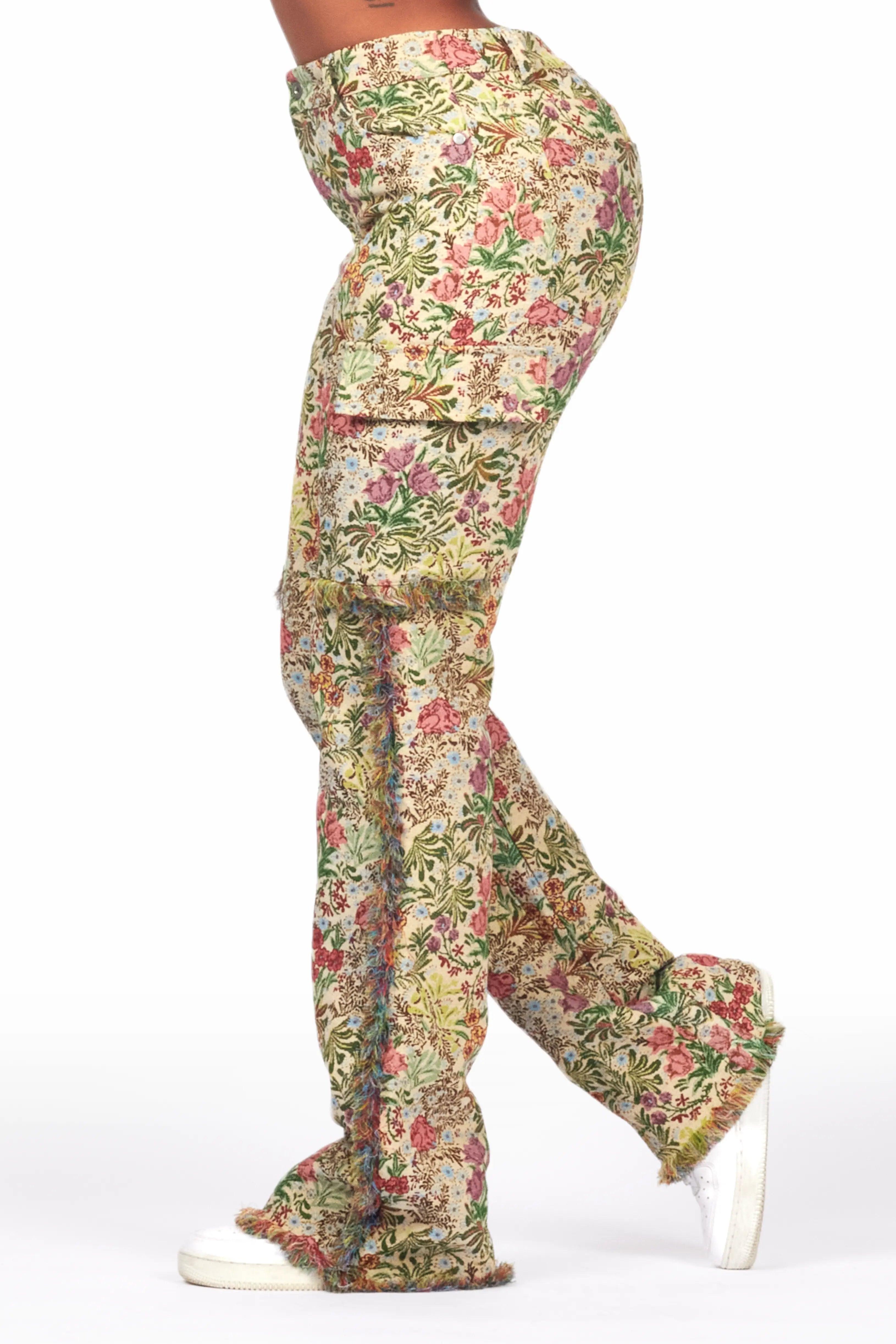 Tamia Beige Floral Tapestry Stacked Pant Female Product Image